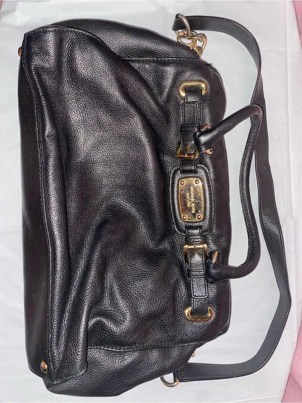 Michael Kors Black Leather Shoulder Bag with Gold Hardware